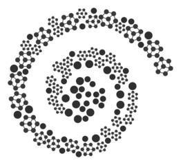 Blockchain nodes icon spiral curl mosaic. Blockchain nodes signs are combined into curl design concept. Abstract spiral is created from scattered blockchain nodes icons.