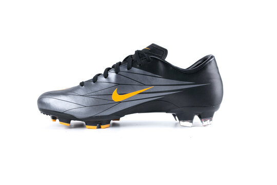 Afife, Portugal - December 21, 2017: Nike football boots. Nike, multinational company. Isolated on white. Product shots