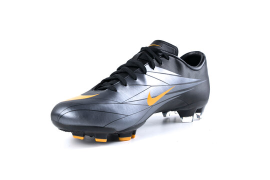 Afife, Portugal - December 21, 2017: Nike football boots. Nike, multinational company. Isolated on white. Product shots