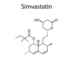 Simvastatin molecular structure, flat skeletal chemical formula. Statin drug used to treat Blood cholesterol, Hyerplipidemia, High LDL. Vector illustration.
