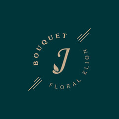 Initial Letter J and Leaf for Vintage Bouquet Logo Design Inspiration