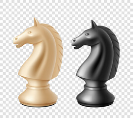 Black and white chess knight icons isolated on transparent background. Chess knight figure © Iryna Petrenko