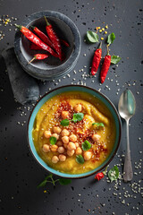 Green chickpea soup as fresh and healthy starter.