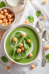 Green spinach soup as perfect spring healthy diet.