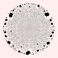 Liar person explosion spheric cluster. Object pattern is constructed from random liar person design elements as explosion sphere.