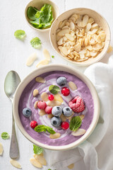 Vegan cream cold soup made of cream and blueberries.