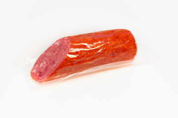 Vacuum packed smoked sausage (polyethylene).