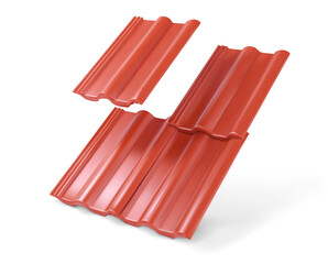 Roof tile. Red. Four. Building materials. On a white background. Vector illustration