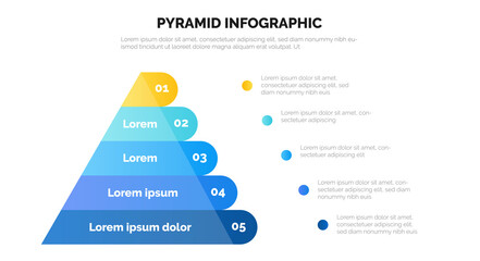 Pyramid infographic template for presentation slide with five steps. Infographic with abstract graphic elements.