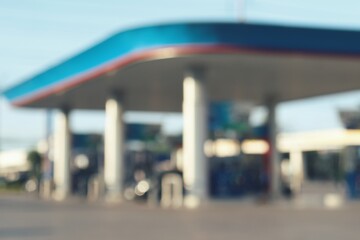 Blurred of gas station petrol service background or texture