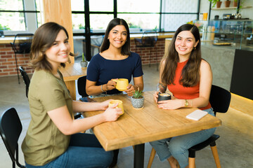 Portrait of multiracial women at the cafe