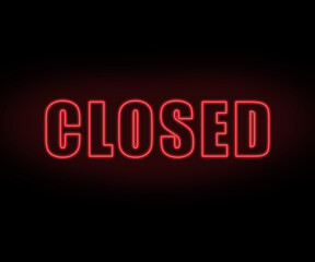 Closed - neon lettering on a dark background. Illustration.