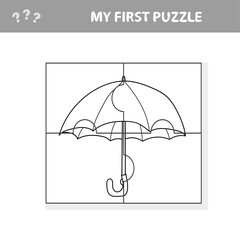 Umbrella in cartoon style, education game for development of preschool children. My first puzzle, coloring page