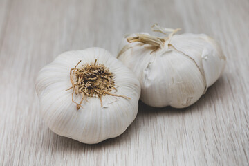 garlic on a wooden table