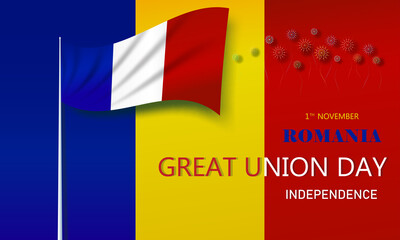 Romania national day vector illustration with nation flags.