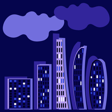 a stylized night city - graphics. Megalopolis, modern architecture. Design elements