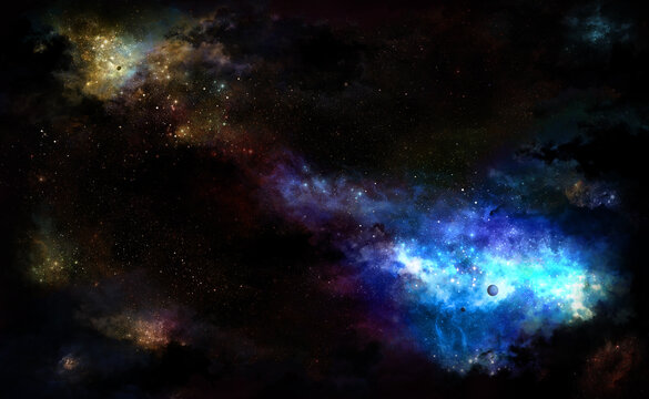 Space illustration with a color yellow and blue glow