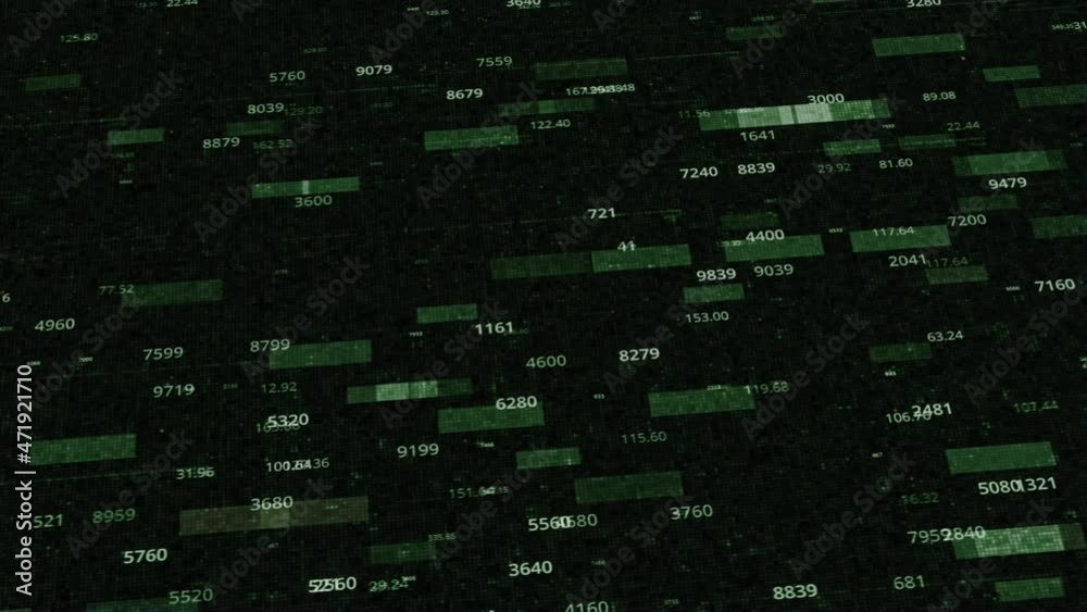 Aufkleber abstract green flowing digital numbers and rectangles on a black background, seamless loop. animatio