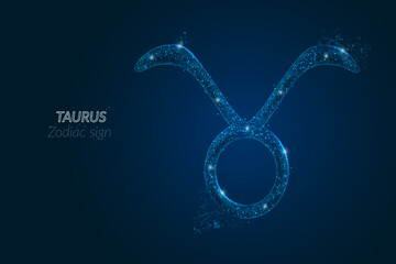 Abstract futuristic image of Taurus zodiac sign. Astrological horoscope characteristic. Polygonal vector illustration looks like stars in the blask night sky in spase. Digital low poly design. © Katsiaryna