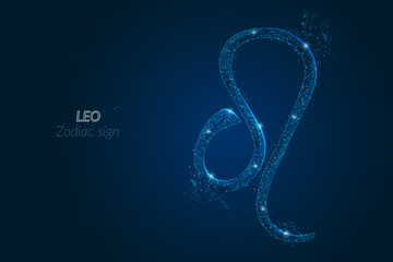 Abstract futuristic image of leo zodiac sign. Astrological horoscope characteristic. Polygonal vector illustration looks like stars in the blask night sky in spase. Digital low poly design. © Katsiaryna