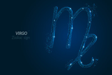 Abstract futuristic image of virgo zodiac sign. Astrological horoscope characteristic. Polygonal vector illustration looks like stars in the blask night sky in spase. Digital low poly design. © Katsiaryna