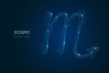 Abstract futuristic image of scorpio zodiac sign. Astrological horoscope characteristic. Polygonal vector illustration looks like stars in the blask night sky in spase. Digital low poly design. © Katsiaryna