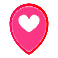 Sign of geolocation. Map pointer icon. Symbol of navigation with the silhouette of the heart. Vector illustration in cartoon style.