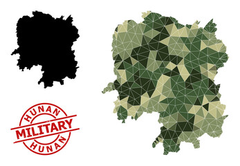 Low-Poly mosaic map of Hunan Province, and textured military seal. Low-poly map of Hunan Province is designed of randomized camo color triangles.