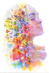 Paintography. A portrait of a woman combined with colorful geometric shapes.