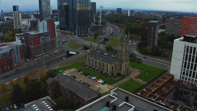 Aerial view of the St Ann's Church in Manchester, England.