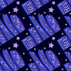 Pattern - a stylized night city - graphics. Megalopolis, modern architecture. Design elements