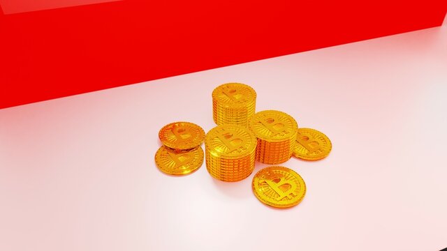 Photorealistic image of Isolated Bitcoin blockchain electronic cryptocurrency money for trade and exchange without bank for financial purpose and online trading on flag of Indonesia