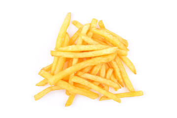 French fries isolated on white background. Top view