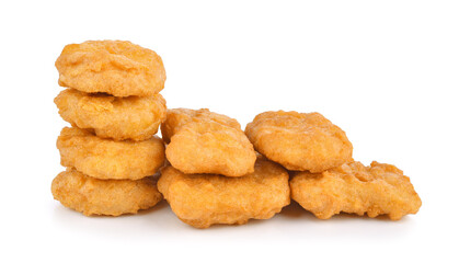 Fried chicken nuggets isolated on white background.