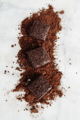 Dark Chocolate Petit Four Cakes on Cocoa and SprinklesFlat Lay, Valentine's Day Dessert