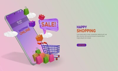 Digital marketing concept happy online shopping on a smartphone mobile