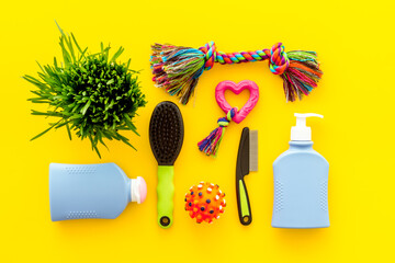 Grooming tools and pet accessories with dog and cat toys