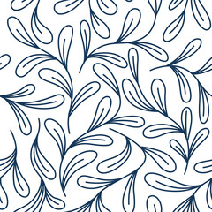 Abstract branch with leaves line style seamless pattern vector illustration