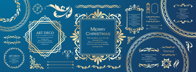 クリスマスをイメージしたフレームデザインのセット。アンティーク。ビンテージ。エレガント	
