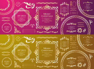 クリスマスをイメージしたフレームデザインのセット。アンティーク。ビンテージ。エレガント	
