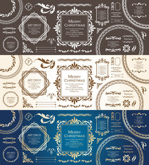 クリスマスをイメージしたフレームデザインのセット。アンティーク。ビンテージ。エレガント	
