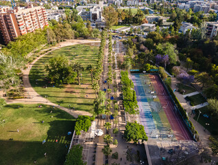 Park Ines de Suarez in Santiago, Chile, Latianomerica.
Aerial photo from a drone, 
 - obrazy, fototapety, plakaty