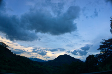 blue sunsent mountains jungle