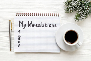 New year beginning solution goals concept - hand writing text, top view