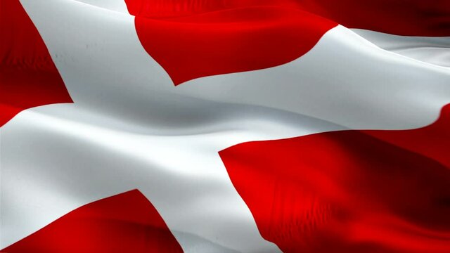Danish flag. 3d Denmark sign waving video. Flag of Denmark holiday seamless loop animation. Danish flag silk HD resolution Background. Denmark flag Closeup 1080p HD video
