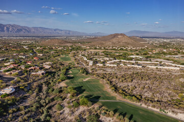 Aerial view of scenic golf course in Tucson Arizona