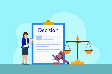 Woman looking at decision document vector illustration flat design