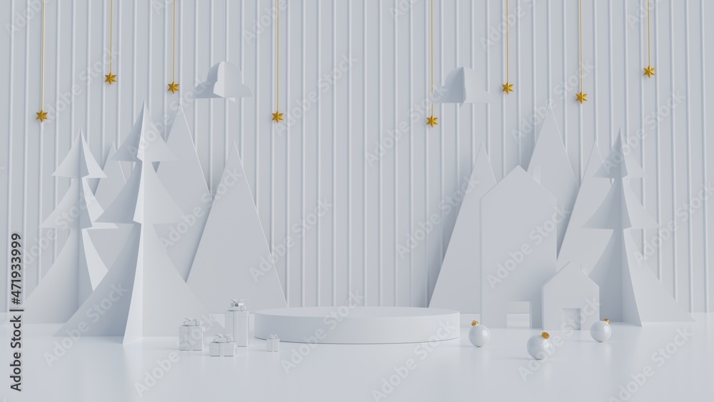 Poster minimal scene with geometric cylinder podium on white background.merry christmas and happy new year 