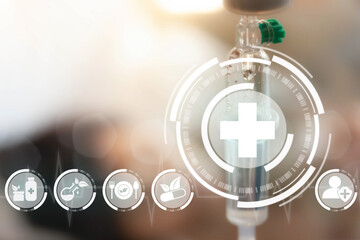 Health care concept with Virtual Complementary and Alternative Medicine network icons. Covid-19 pandemic develop people awareness and spread attention on their healthcare