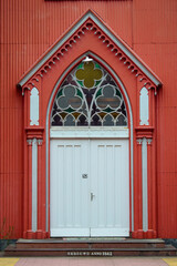 Red door in the church.
